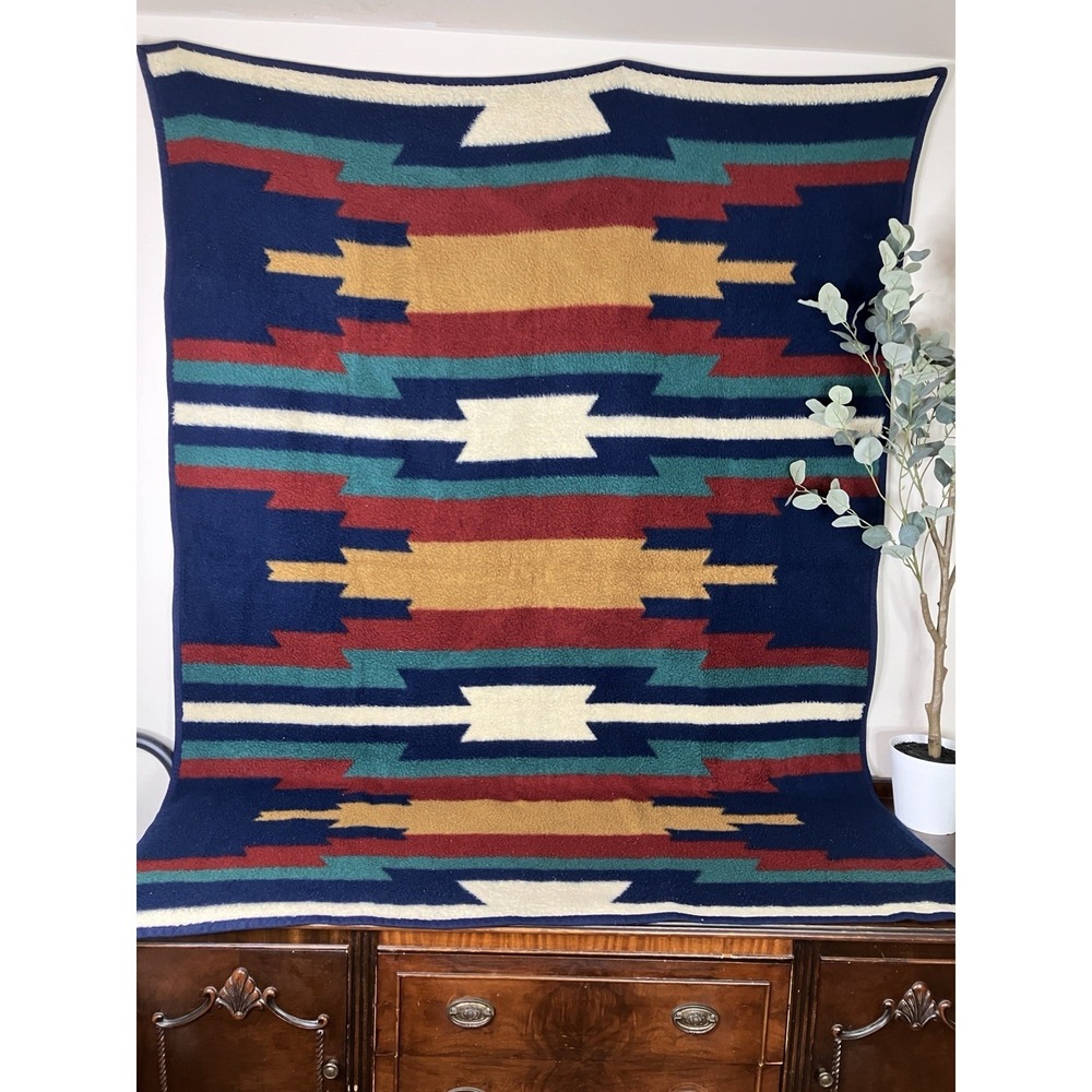 VTG Biederlack Fleece Reversible Throw Blanket 56X75 Southwestern Aztec Spain